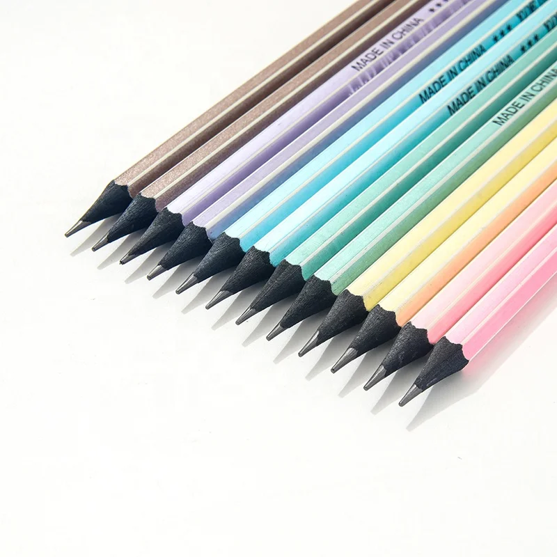 Customized Logo 7 Inch Black Wood Pencil Hexagonal Shape HB 2B Pencil For Kids