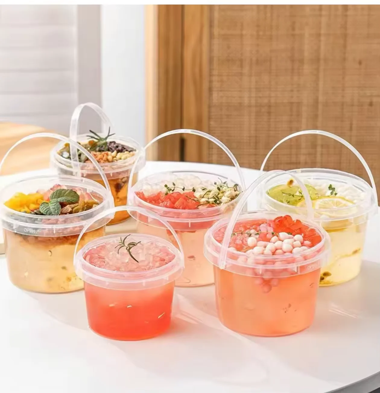 Food grade PP HDPE l 350ml 500ml  plastic bucket with lid and handle