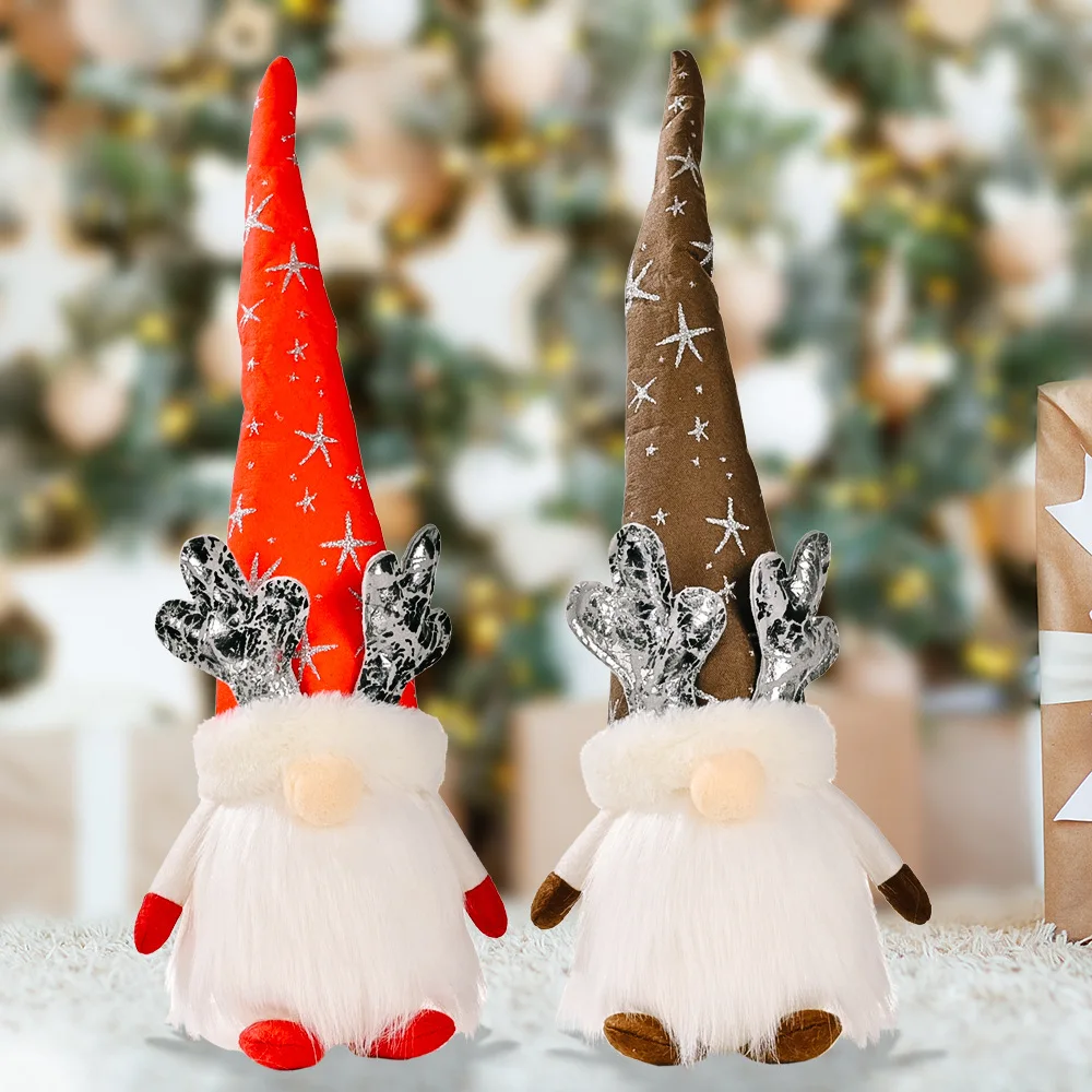New Christmas Santa Elk Faceless Dolls Antlers Gnome With Lights Sitting Luminous Dwarf Elf Christmas Garden Decor Ornaments