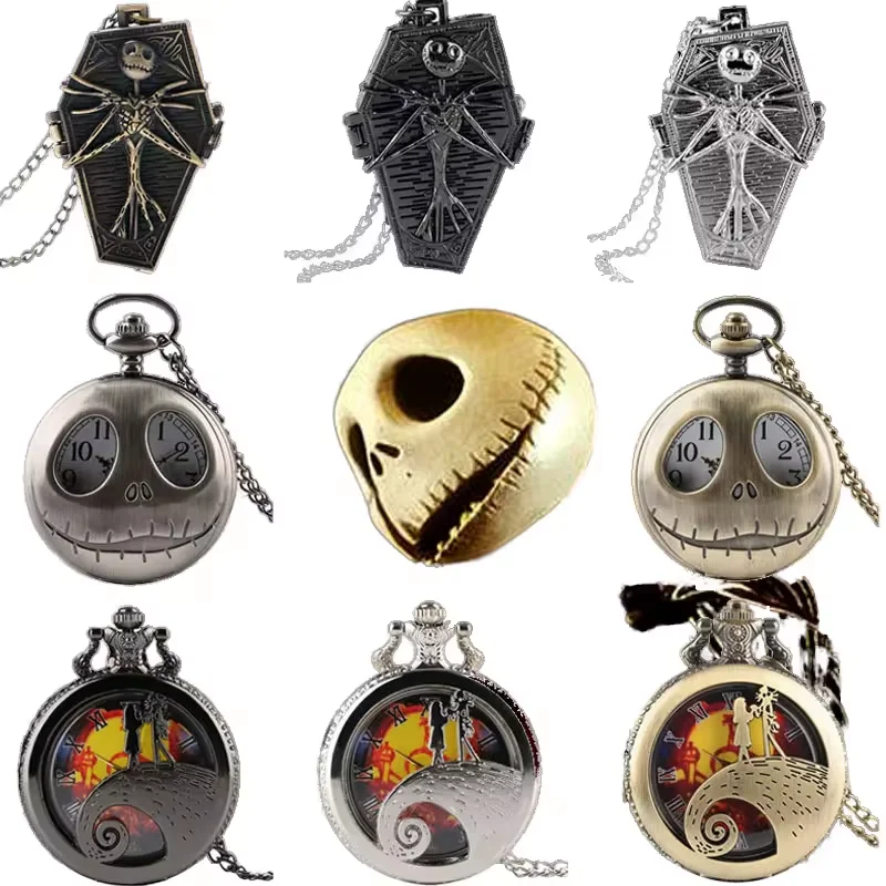 Halloween Gift Jack Skellington Necklace Pendant Retro Gothic Tim Burton The Nightmare Before Christmas Pocket Watch for Men Kid