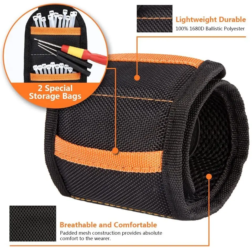 Super Strong Magnetic Wristband with Strong Magnet Hold Screw Nail Fastener and Small Tools