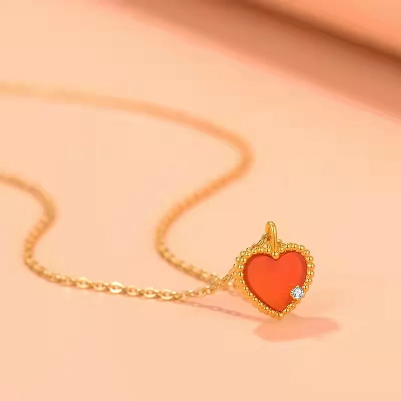 Gold Jewelry Pure 18K Gold Diamond Love Pendant Au750 Heart Shaped Necklace Bride Engagement Wedding Gift