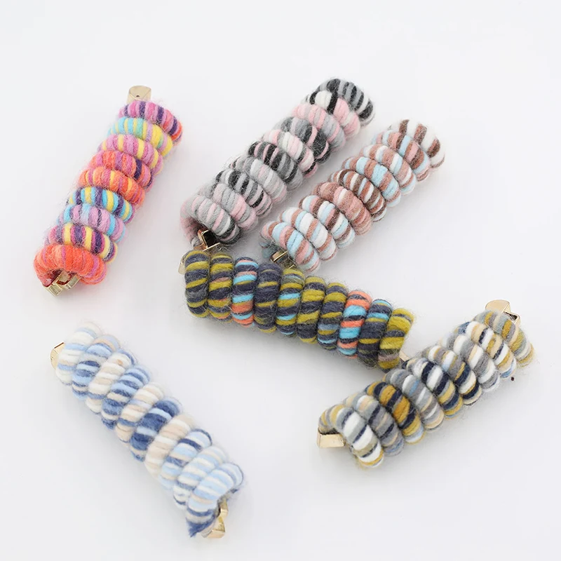 9cm Wool Wrapped Elastic Telephone Cords Hair Bands With Metal Hooks Japanese Weaving Ponytail Artifact Tools Girl Hair Tie