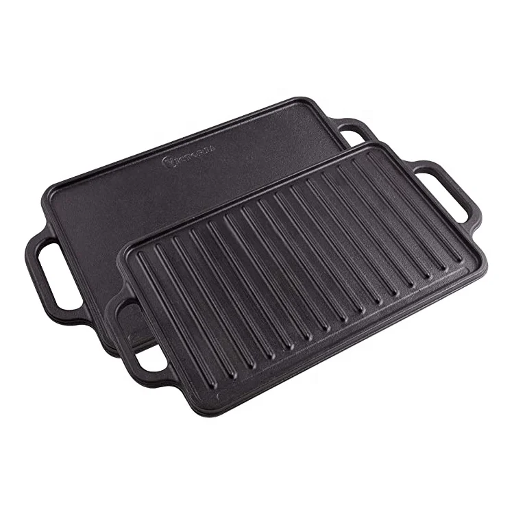 Rectangular Cast Iron Griddle Seasoned Double Burner Pan Reversible Griddle Grill 18.5 x 10 Inch griddles & grill pans