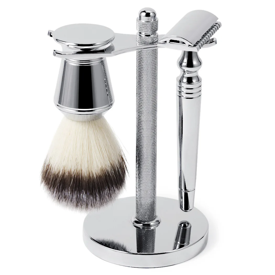 6 in 1 Double-Edge manual Safety Razor with steel Stand zinc alloy handle badger shaving brush,shaving soap, bowl,razor blades