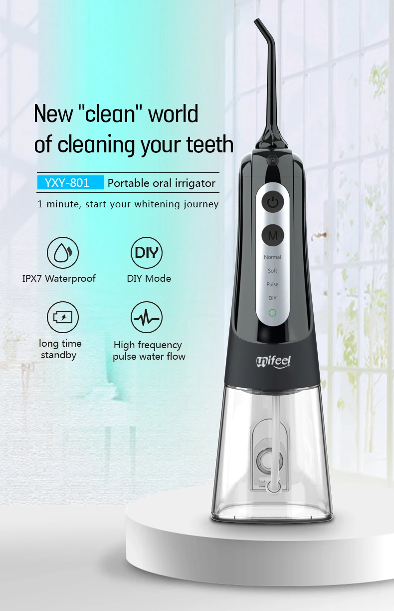 Unifeel  Portable Water flosser dental oral irrigator Ipx 7 Waterproof USB Rechargeable Dental Teeth Cleaner For Teeth 300ml
