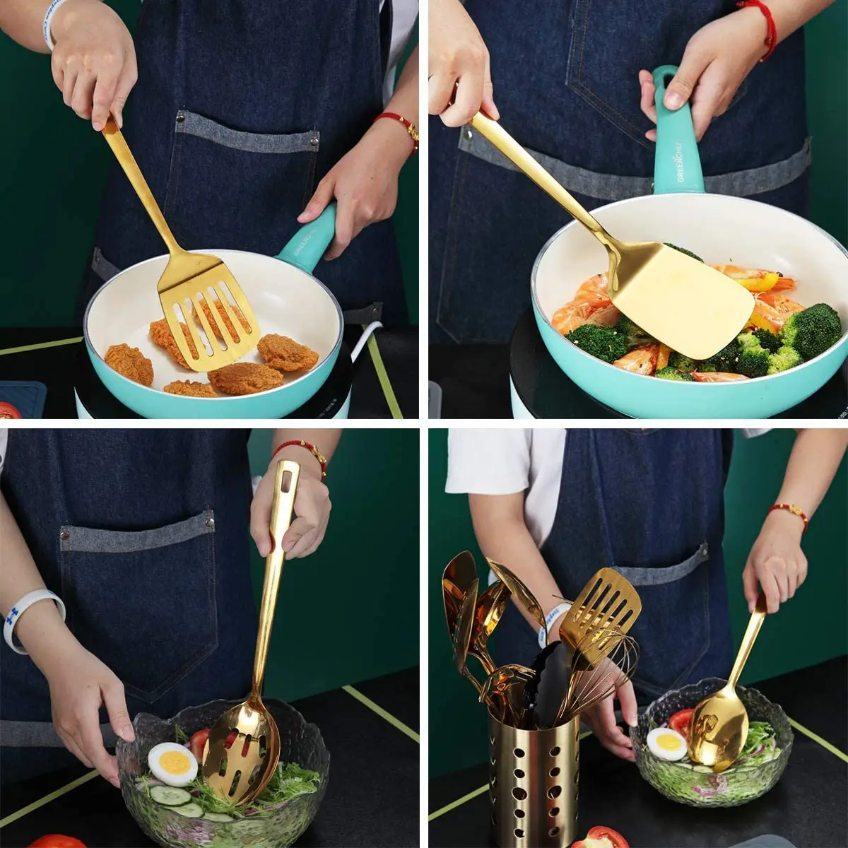 Gold Cooking Utensils Set Stainless Steel 13 Pieces Kitchen Utensils Set With Titanium Gold Plating Kitchen Tools Set