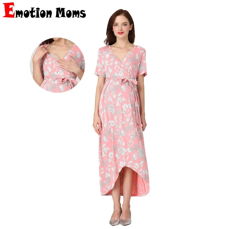 V Neck Big size Floral Maternity Dress Soft Rayon Stretch Maternity Clothes Breastfeeding Nursing Wrap Dress Stock Wholesale