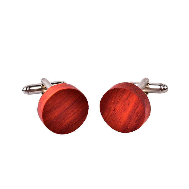 fashion custom red round natural wood cufflinks for men