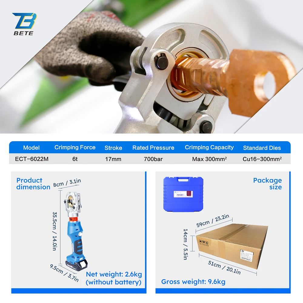 ECT-6022M Mini Intelligent 6T Electric Battery Hydraulic Cable Lug Crimping Tools
