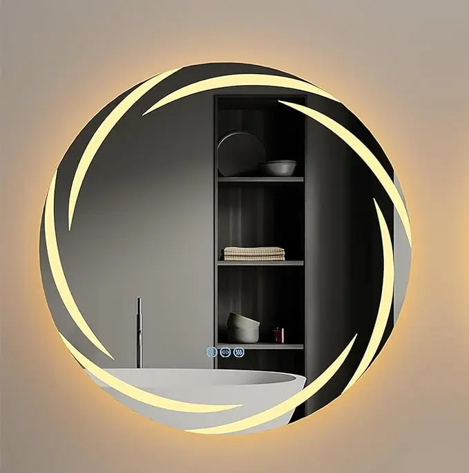 Custom round Bluetooth smart bath mirror illuminated backlit mirror defogger LED bathroom mirror with light