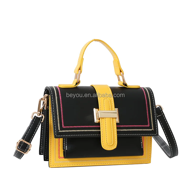 Trendy Pink and Green Color Blocking Crossbody Bag Multi-layer Square Flap Sorority Handbag Perfect Shoulder Bag