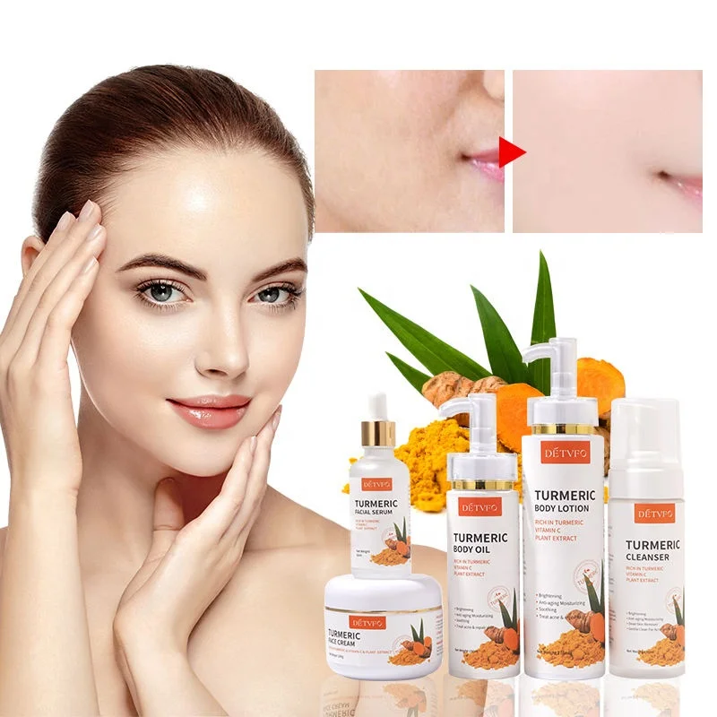 Organic Moisturizing Face Care Cream Private Label Anti Whitening Acne Treatment Turmeric Tumeric Skin Care Set (New)