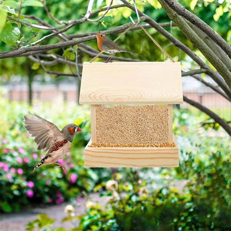 pet furniture Wooden Bird Feeders for Outdoors Visible Bluebird Feeder with Roof Open bird House Style Hanging Bird Feeder
