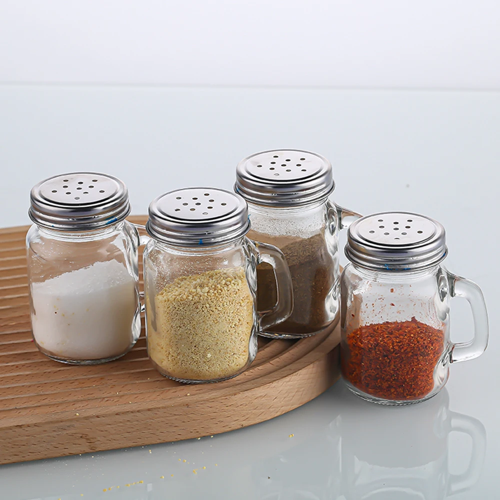 4oz 120ml Empty Pepper& Salt Shakers Set Spice Glass Jar With Handle Stainless Steel Shaker With Hole Bulk Sale