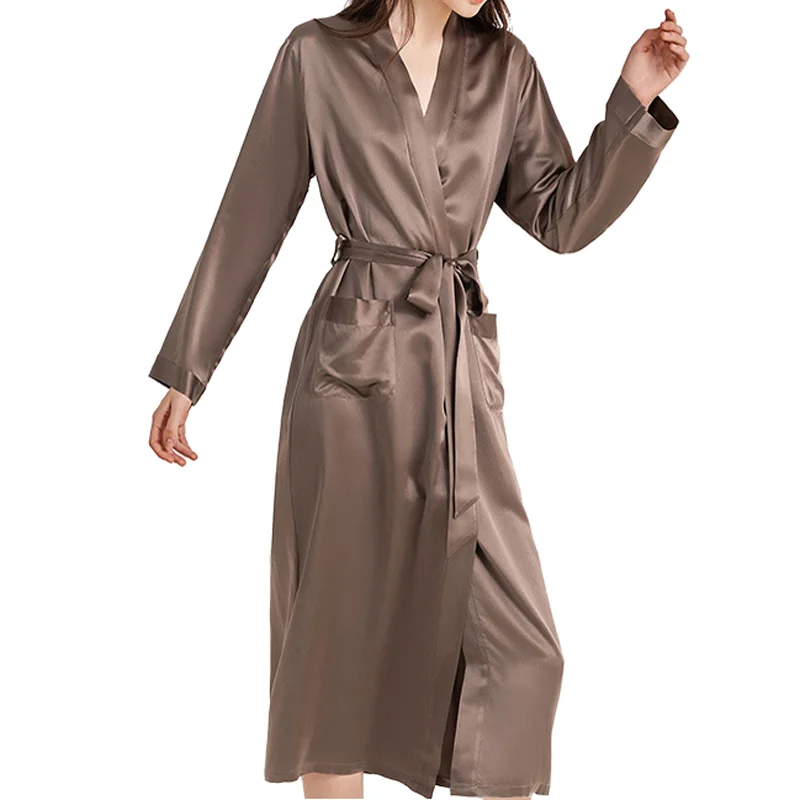 Wholesale Custom 100% Silk Night Dress Robe Set  Solid Luxury Long Silk Women Robes homewear