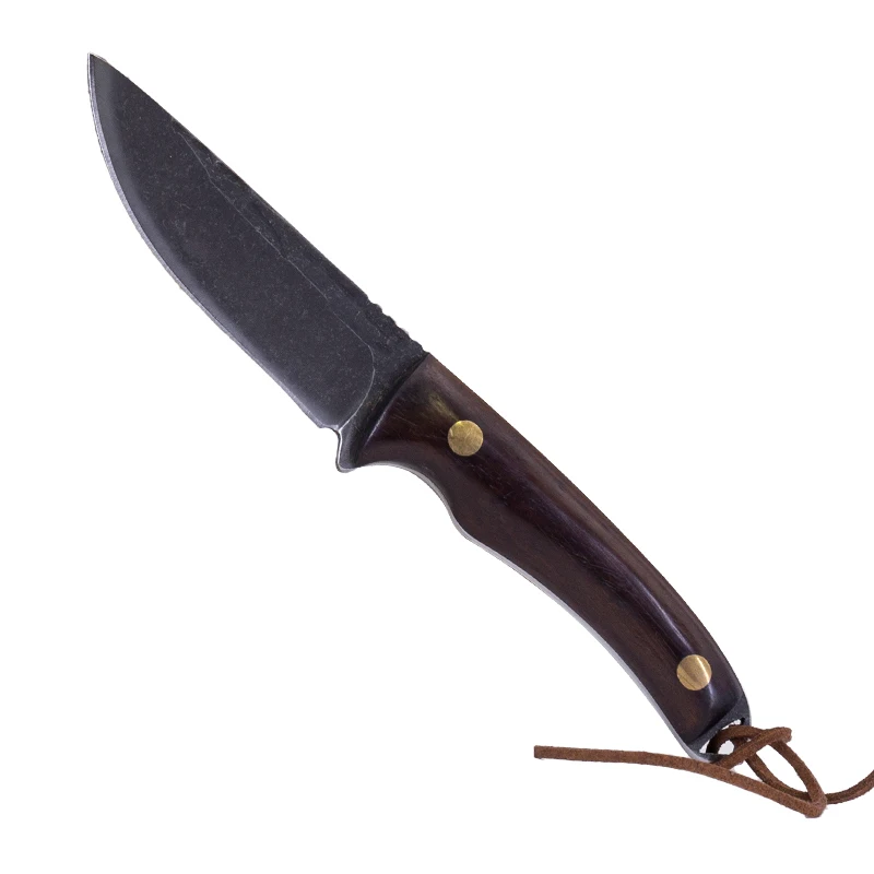 Outdoor Camping Combretum Imberbe Handle Full Tang Hunting Boning Knife Bushcraft Survival Knife with Leather Sheath