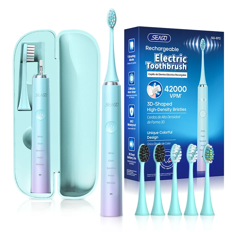 Seago SG972 Hot Selling Fast Charge Powered Automatic 5 Brush Heads Sonic Electric Toothbrush For Teeth Whitening Sets