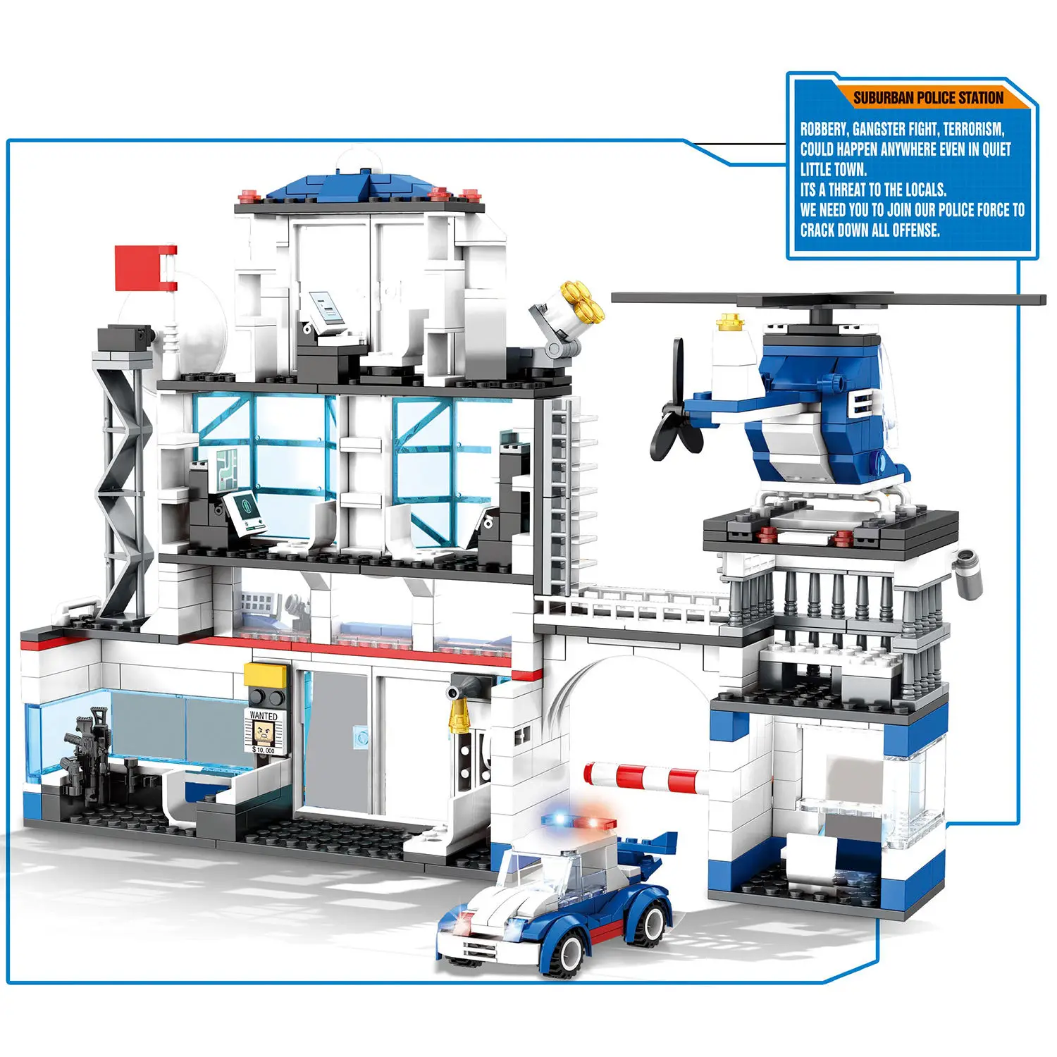 WOMA TOYS C0603 Pretend Play Toy Building Bricks Police City Set With Car And Helicopter