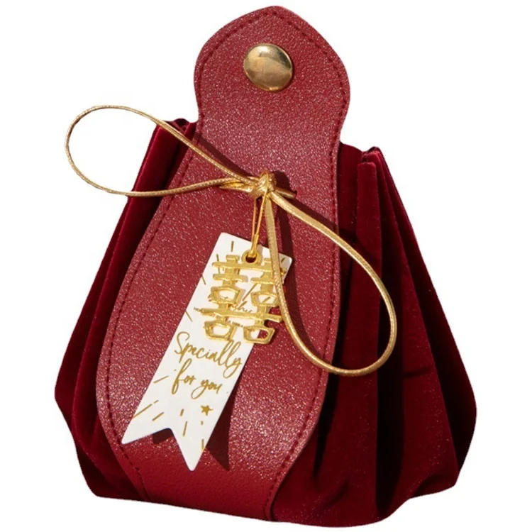 Wholesale Custom Wedding Gift Packing Drawstring Velvet PU Leather Candy Bag for Wedding Guests Birthday Event Party Supplies