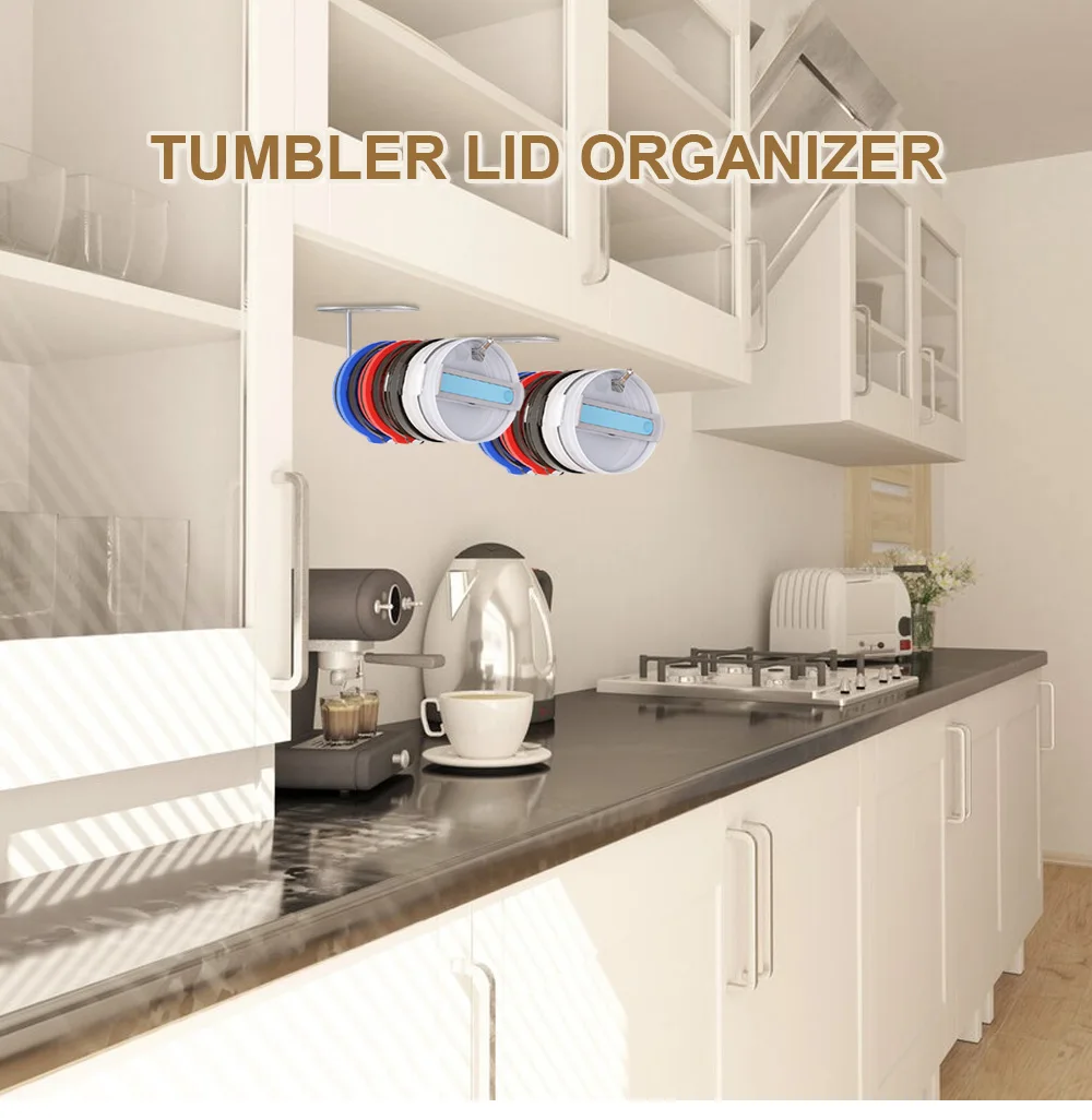 Horizontal - Self-Adhesive Space Saving Glass Lid Hook Tumbler Under The Cabinet Tumbler Lid Organizer Hook for Kitchen