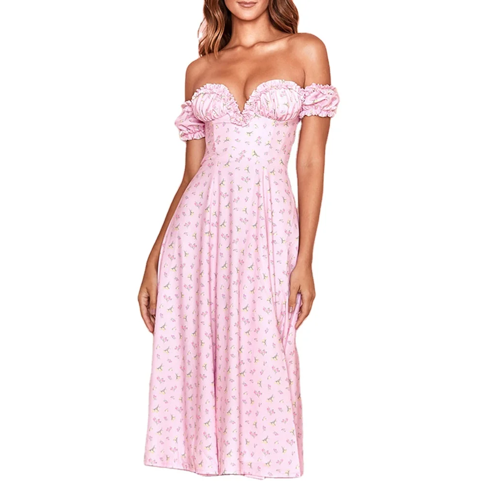 2021 длинная юбка с принтом, праздничное повседневное кружевное Сексуальное женское платье с коротким рукавом в европейском и американском стиле