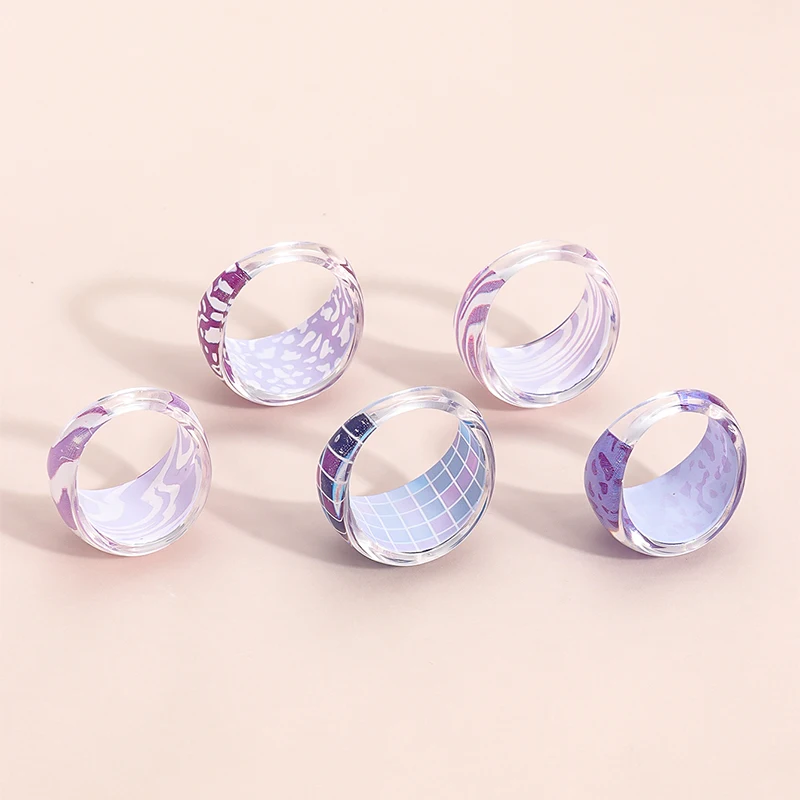 Hot Sales Ins Style Patchwork Pattern Plastic Ring