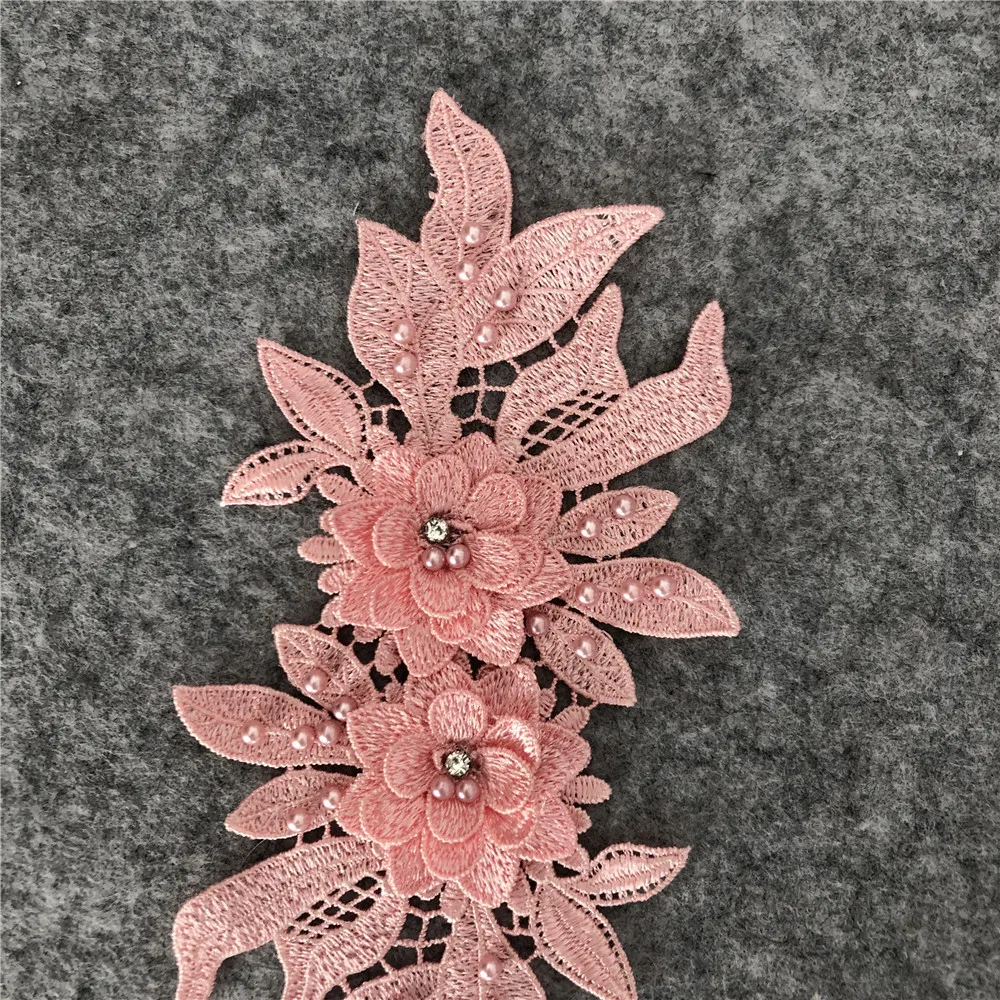 Manufacturer Sale New Design Luxury Polyester Lace 3D Flower Embroidery Lace Patches For Traditional Apparel