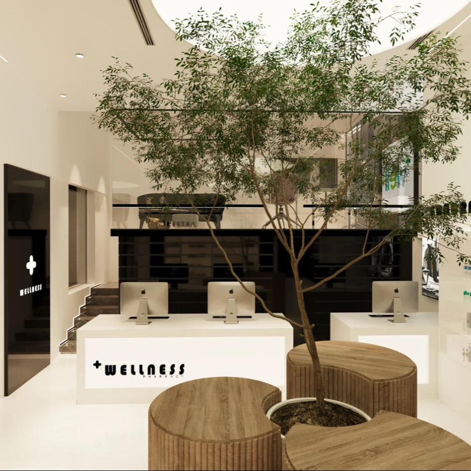 Fancy Tailor Made Brand Drugstore Pharmacy Medical Decoration Photos Unique Design Case Pharmacy Counter Medical Furniture
