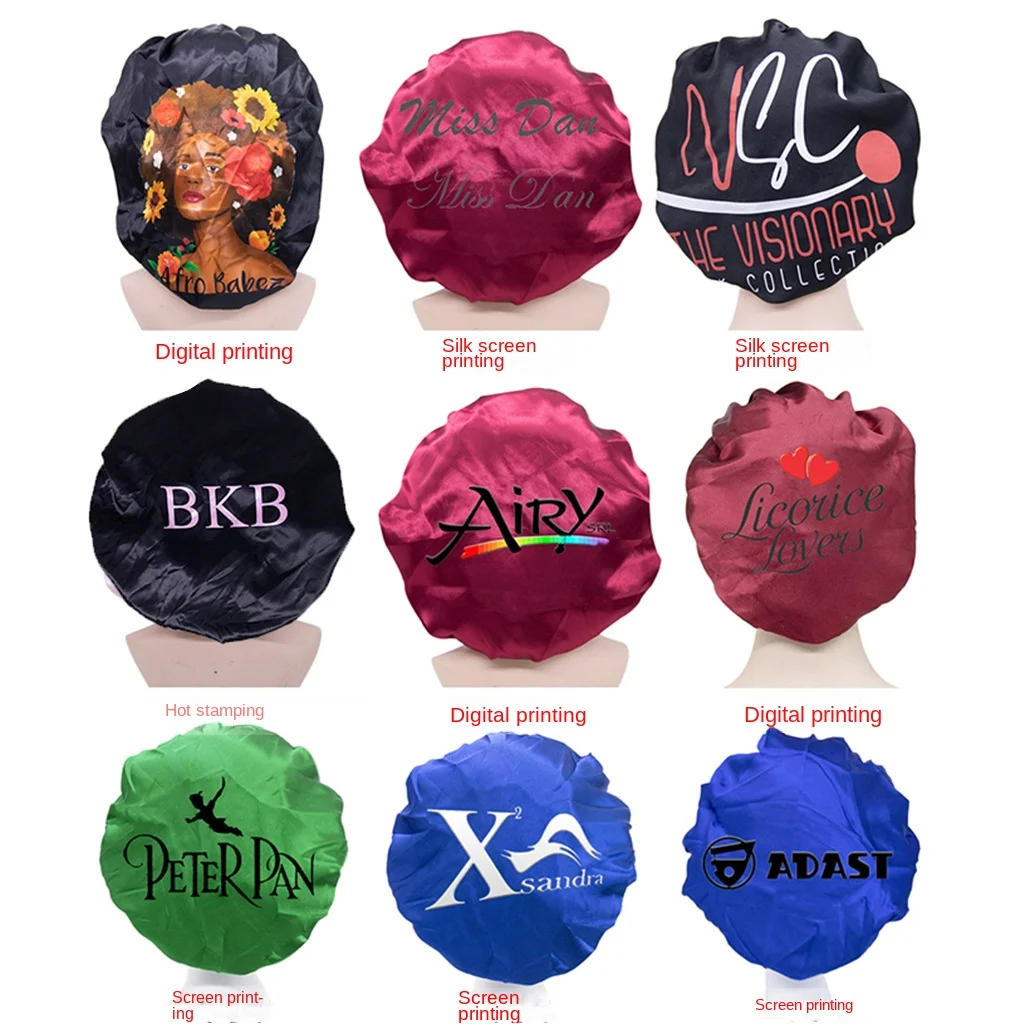 New High Quality Deluxe Designer Personalized Double Layer Ombre Tighten String Satin New Ladies Feather Print Long Bonnets