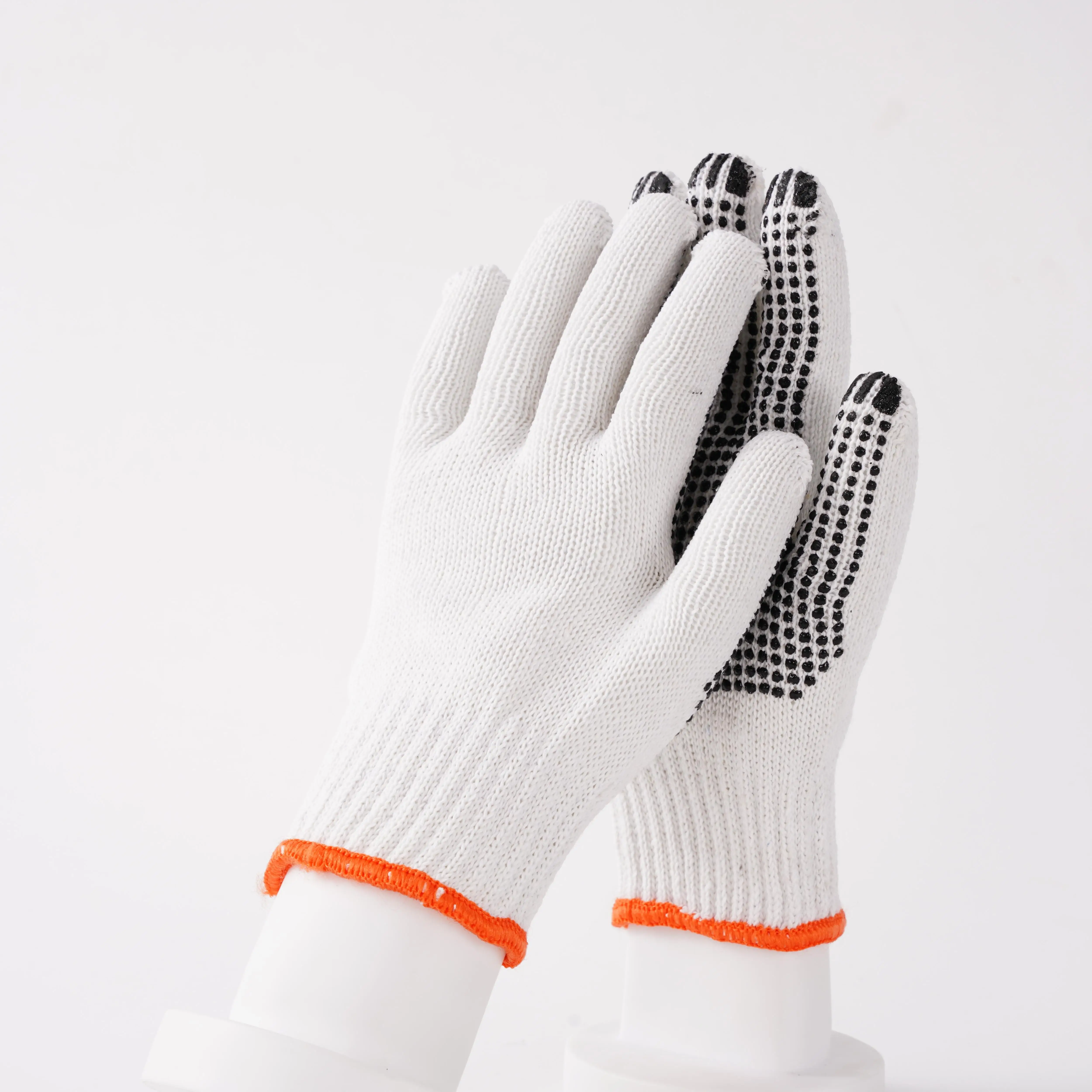 Hot Sale M Dot L Gloves Palm White Cotton Knitted With Black Pvc Dotted Glove
