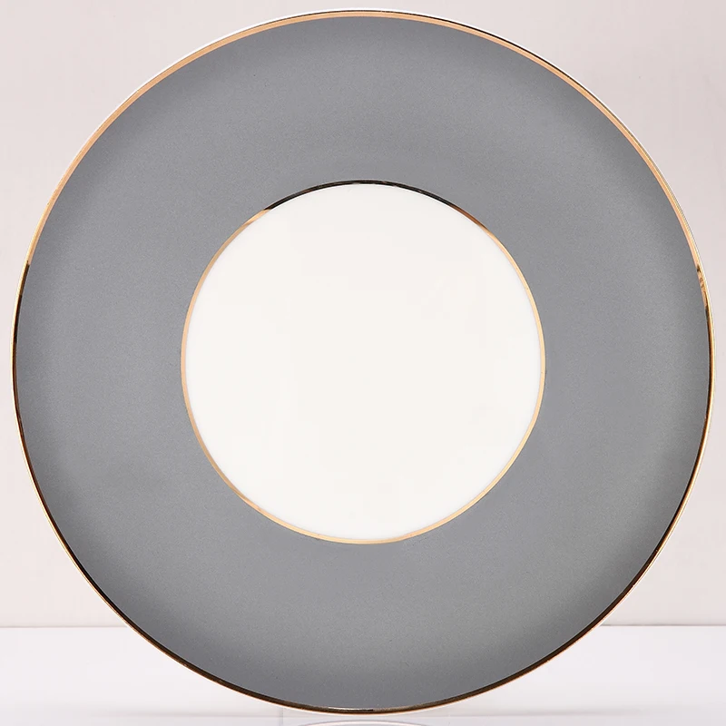 Hot sale Round Colorful  Ceramic Plate Black Steak Plate French Macaron Dessert Plate with butterfly design royal vajillas ceram