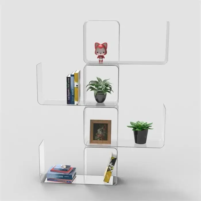Customized Library Hotel Acrylic Art Bookshelf/Library Book Display Rack with Pockets
