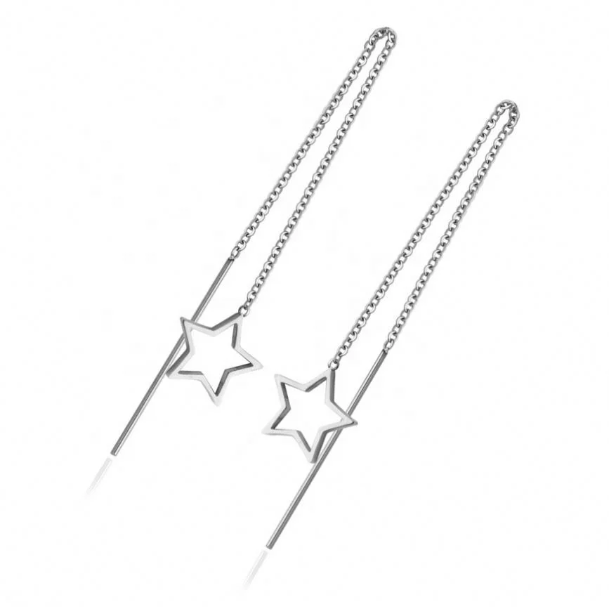 Manufacturers custom simple stainless steel five-pointed star pendant earrings women tassel earrings