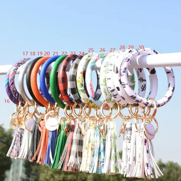 Hot selling PU leather wrist bracelet tassel keychain for women