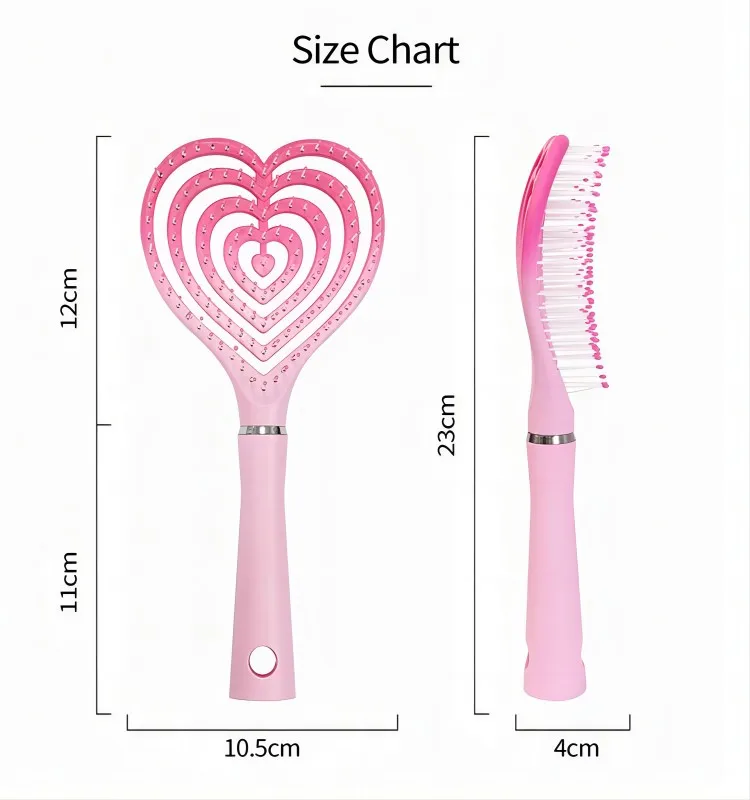 Customized plastic love comb for curly hair scalp massage comb wide tooth plastic hollow hair brush hair comb