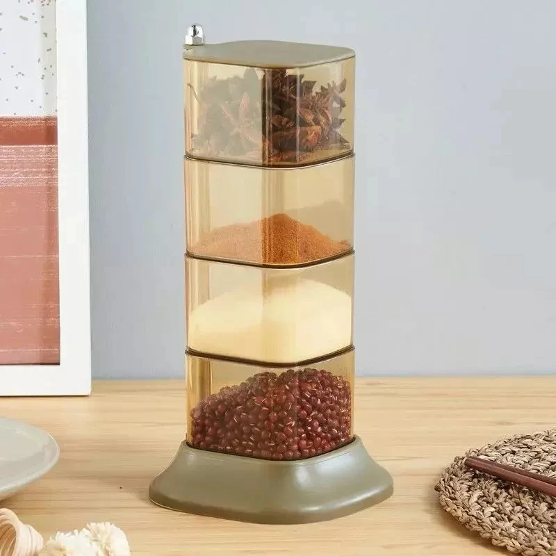 KLH073 Kitchen Food Storage Box Large Capacity Spice Rack Salt Paprika Cruet Multi-layer Rotating Seasoning Box