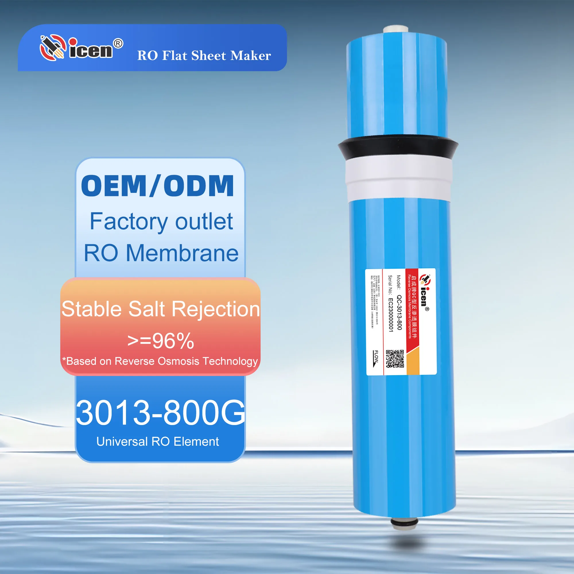 ICEN 3013-800G High Flow Reverse Osmosis RO Membrane Element For Drinking Water Purifier
