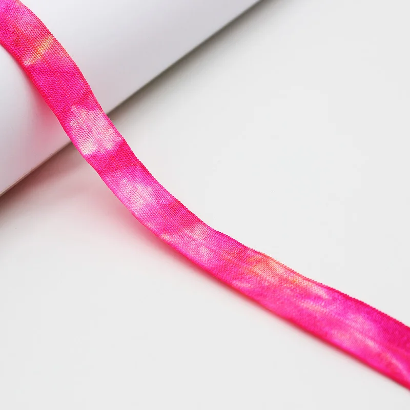 Stock 1.5cm Tie Dye Shiny Fold Over Elastic Ribbon Elastic Band For Hair Tie Band Accessories