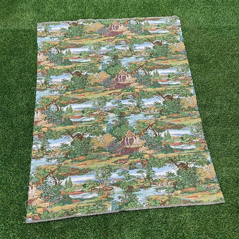 Manufacturers wholesale national wind landscape high warp dense seamless jacquard fabric for bag