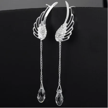 2019 New Silver Plated Angel Wing Stylist Crystal Earrings Drop Dangle Ear Stud For Women Long Cuff Earring Bohemia