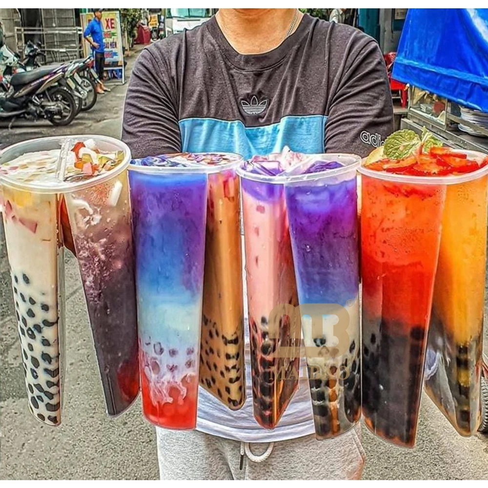 custom eco friendly disposable transparent recyclable Blister bubble boba milk tea coffee pp divider split twins plastic cup