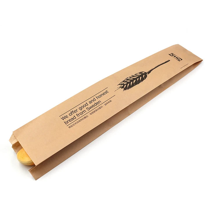 custom eco-friendly recycled retail bakery packaging french baguette kraft paper bread bag with window