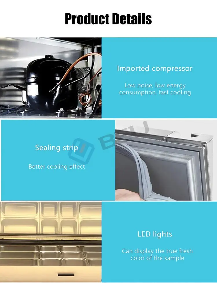 5ft Lift Glass Door Lid Salad Sandwich Pizza Fast Food Showcase Display Refrigeration Equipment