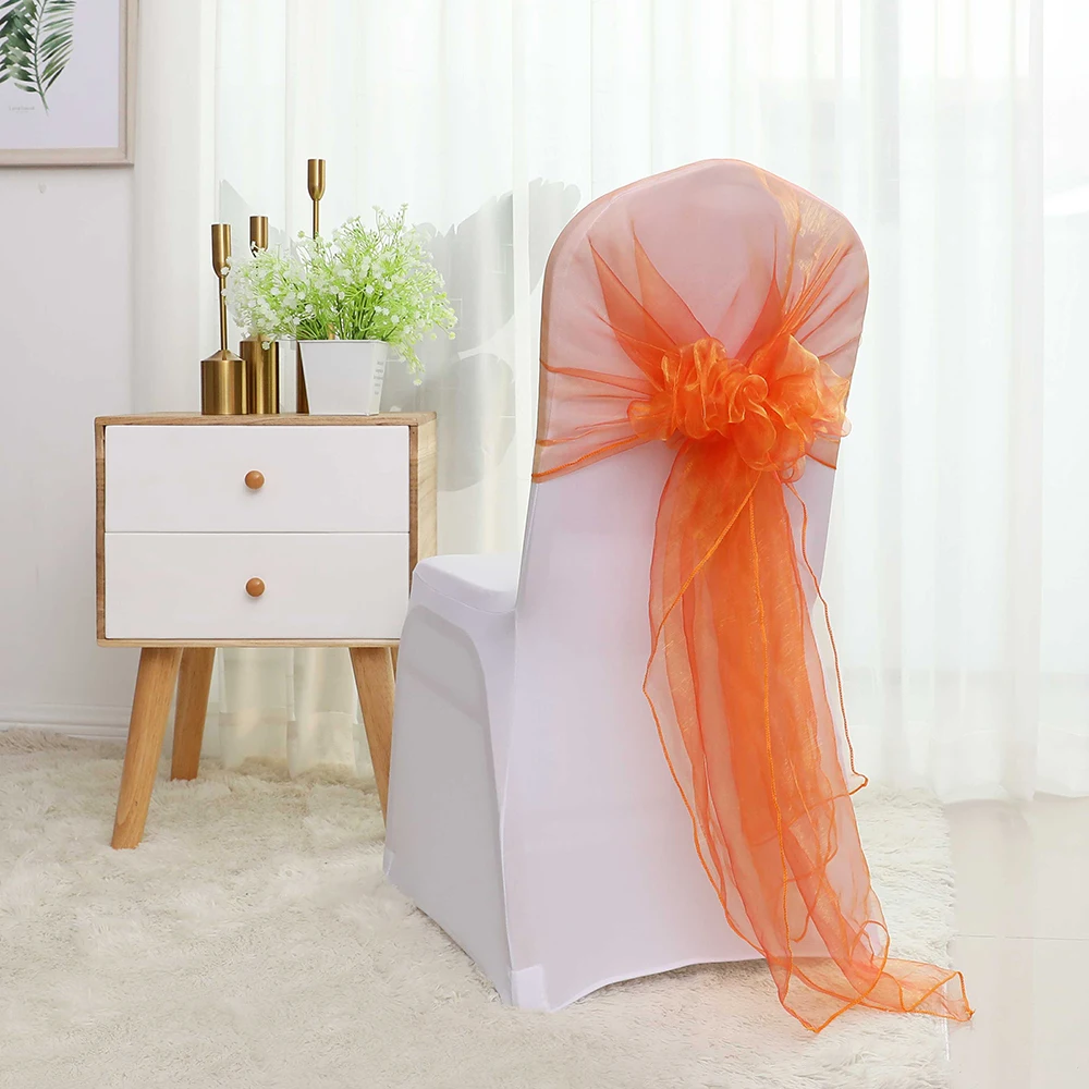 High Quality Sheer Organza Wedding Chair Sashes Chair Hood Sashes For Wedding Event Banquet Suppliers