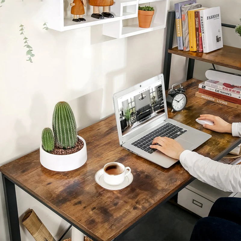 
Corner Computer Desk with Bookshelf Cheap Writing Study Wood Industrial Modern Home Office PC Desk 