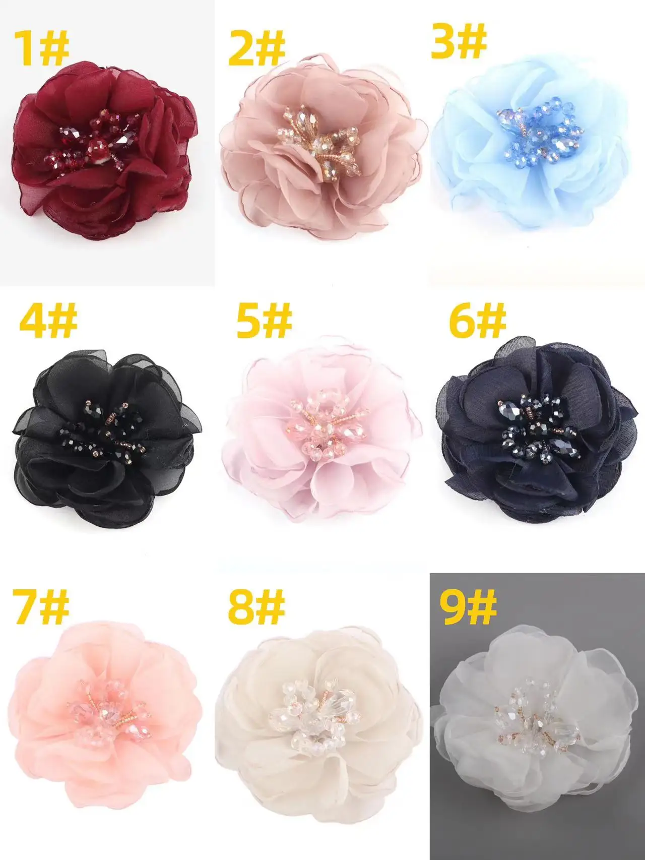 hot sale handmade tulle fabric flowers,flower for hair band,wholesale wrist corsage flowers