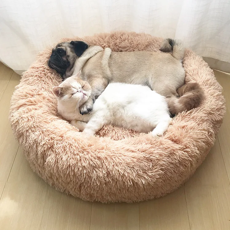  Linu рождественские лежанки для собак мягкие короткие плюшевые круглые пончики теплый улучшающий сон кошек роскошные аксессуары оптовая продажа Лежанка домашних
