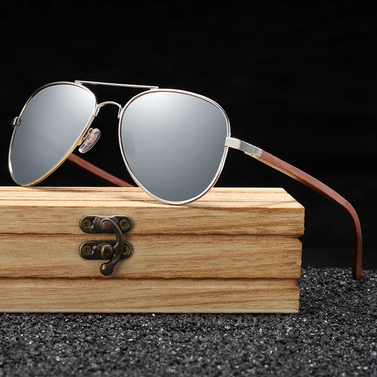 New Custom Specialized Men Polarized Lunettes Optic Wood Arms Stainless Steel Frame Sunglasses