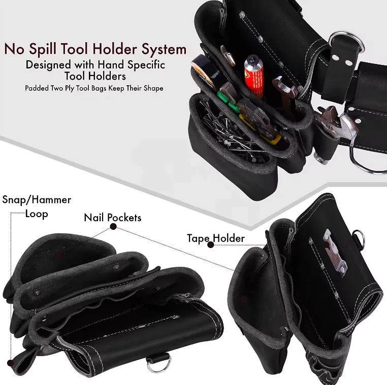 Customized Professional Carpenters Electrician Construction Work Heavy Duty Tool Kit Holder Organizer Pouch Leather Waist Belt
